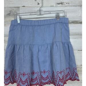 Vineyard Vines womens medium blue embroidered mini skirt scalloped hem